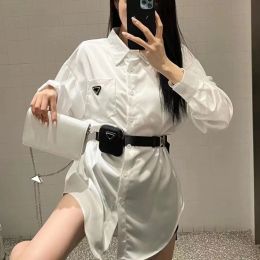 New Sashes Blouse for Womens Designers Triangle Letter Shirts Tops Quality Chiffon Women's Blouses Sexy Coat with Waist Bag SML