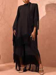 Casual Dresses Dashiki Abaya Tassel With Scarf Loose Long Dress Womens Fringe Patchwork Backless Irregular Sleeves Oversized Robe Gowns