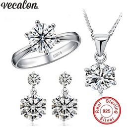 vecalon 2017 New Luxury 925 Sterling Silver Jewellery Sets 5A CZ Diamant Wedding Engagement Bridal Sets For Women Gift226A