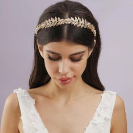 Hair Clips Metal Leaves Long Headbands Crystal Rhinestone Wedding Women Bridal Accessories Silver Color Gold Hairbands Head Jewelry