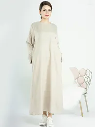 Ethnic Clothing Eid Cotton Linen Muslim Abaya Dress Dubai Turkey Causal Abayas African Dresses For Women With Belt Kaftan Robe Islamic