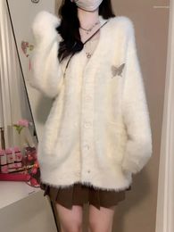 Women's Knits Sweet Furry Cardigan Sweater Mink Cashmere Coat For Girl Students Female Knitted Kawaii Clothes Korean Autumn Outerwear