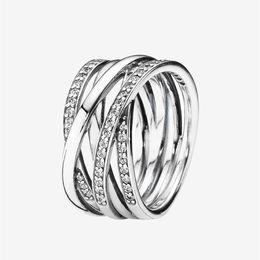 authentic 925 Sterling Silver Wedding RING Women CZ diamond Jewellery Sparkling Polished Lines Rings with Original box2864