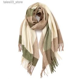 Scarves 2021 new autumn and winter manufacturer ladies lattice 00% lamb wool scarf sheep thick big shawl and long bib Q231031