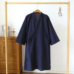 Men's Sleepwear Loose El Bathrobe Japanese Style Cardigan Lace Up Thin Robe Solid Colour Smooth 2023