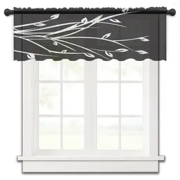 Curtain Black White Curved Vine Art Leaf Branch Window Tulle Sheer Short Bedroom Living Room Home Decor Voile Drapes