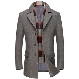 Men's Wool Blends Business Smart Casual Woolen Jacket Turn Down Collar Coat Thicken Warm Male Trench Windbreaker 231030