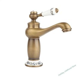 Kitchen Faucets Deck Mounted Bathroom Sink Faucet Single Lever Control One Hole Mixer Tap Basin with Beautiful Pattern Brushed Brass 231030