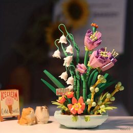 Blocks Self-assembling building blocks eternal life fragrant spring potted flower bouquet tide play girl series table decoration small