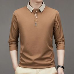 Men's Polos Long Sleeve Turn down Collar Waffle T shirt Business Casual Contrast Line Polo Shirt 231031