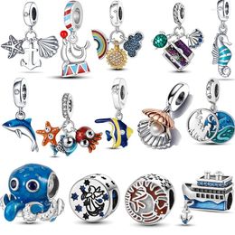 Loose Gemstones 925 Sterling Silver Charms Octopus Starfish Ship Seahorse Angel Fish Fit Original Bracelet Beads Jewellery Pendants