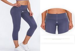 L25 Women Girls Yoga Cropped Pants Leggings Running Fitness Tights Solid Colour Lady High Waist Sports Trousers3853803