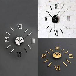 Wall Clocks 3D Acrylic Mirror Surface Roman Numerals Clock Stickers Home DIY Decor 10WG 231030