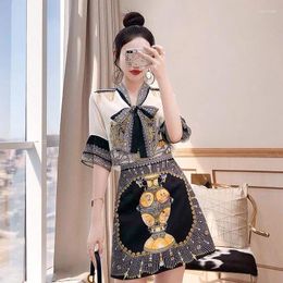 Work Dresses Noble And Elegant Suit Shirt Skirt 2023 Spring Summer Women's French Retro Short Two-piece Set Office Lady Korean