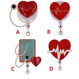 Medical Key Rings Heart Shape Rhinestone Retractable ID Holder For Nurse Name Accessories Badge Reel With Alligator Clip2931