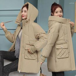 Women's Trench Coats Solid Colour Big Pocket Hooded Coat Drawstring Loose Casual Medium Long Parka Autumn Winter Jackets For Fashion