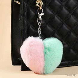 Mobile Phone Chain Colourful Double Imitation Rabbit Hair Love Keychain Fashion Heart-shaped Plush Bag Pendant Creative Car Keychain R231031