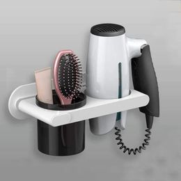 Bathroom Shelves Wall Mounted Hair Dryer Holder Self Adhesive Rack Punch Free Supplies Shelf Organiser 231031