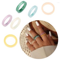 Cluster Rings 6Pcs Sweet Candy Color Ring For Women Transparent Cute Small Simple Design Circle Resin Y2K Temperament Girl Finger Decor