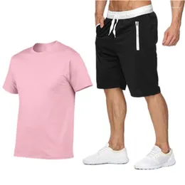 Men's Tracksuits 2023 Cotton- Summer 2023two Piece Set Men Short Sleeve T Shirt Cropped Top Shorts Design Fashion PFA