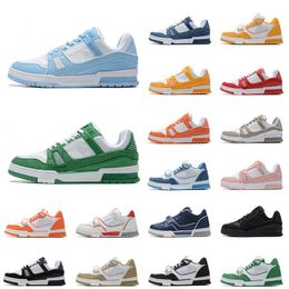 Luxury designer casual shoes Embossed Trainer triple white pink sky blue Abloh black green yellow denim low Virgil mens sneakers women trainers big size 11