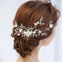 NPASON Charming Bridal Floral Hair Vine Pearls Wedding Comb Hair Piece Accessories Women Prom Headpiece Jewellery W0104245V