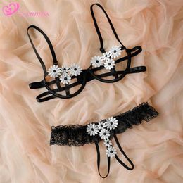 Bras Sets Sexy Lingerie Women Panties Set Lace G-string Ladies Erotic Thong Briefs Steel Ring Underwear Passion Suit190f