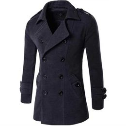 Men's Trench Coats Men British Style Double Breasted Top Coat Mens Long Masculino Male Clothing Classic Drop Overcoat04do