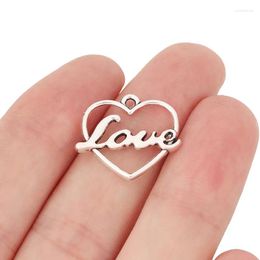 Charms 50 X Tibetan Silver Word Love Heart Pendants For DIY Bracelet Necklace Jewellery Making Findings Accessories 22x18mm