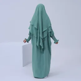 Ethnic Clothing Khimar Set 2 Piece Abaya Dubai Islam Prayer Clothes Women Zipper Front Loose Dress Layer Hijab Scarf Muslim Outfits Ramadan
