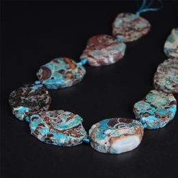 9-10PCS strand Raw Blue Stone Agates Slab Nugget Loose Beads Natural Ocean Jades Gems Slice Pendants Jewelry Making275O