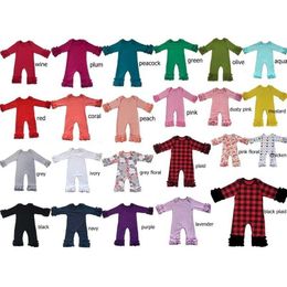 Rompers Fall Winter Wholesale Baby Icing Ruffle Leg Romper Mustard Plum Olive Peacock Boutique Born Plain Colour Pyjama Gowns Jumpsuit Dhp93