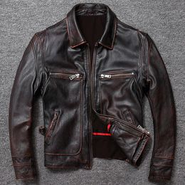 Herren-Lederimitat, klassischer Herren-Rindsledermantel, natürliche echte Jacke, Vintage-Stil, echte Kleidung, Kalbsleder, 231031