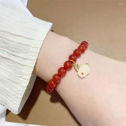 Link Bracelets 1Pc Year Red Agate Beaded Hand Rope Cute Metal Pendant Braided Bracelet Women Versatile Jewelry