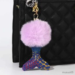 Mobile Phone Chain Creative Fish Tail Hair Ball Women's Bag Accessories Hanging Ornaments Imitation Rabbit Hair Fashion Keychain R231031