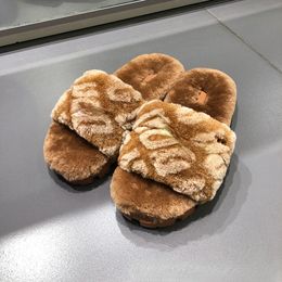 UGPlush Slippers for Women Wool Letter Thick Soles Anti Slip and Warm Slippers Autumn Winter