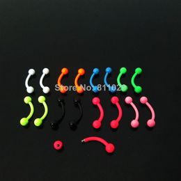 Whole-OP- mixed 8 neon Colours 100pcs 1 2 8 3mm surgical Stainless Steel ball curved barbell piercing eyebrow ring2103