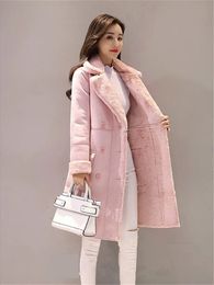 Women's Fur Faux Light Pink Lamb Long Woollen Coat Korea Thickened Cashmere Sleeve Loose Fit Women Fashion Winter 2023 Ropa De Mujer 231030