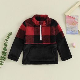 Jackets Kids Sweatshirt Long Sleeve Stand Collar Plaid Patchwork Hoodie Pullover Clothes For Boys Girls