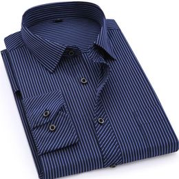 Plus Large Size 8XL 7XL 6XL 5XL 4XL Mens Business Casual Long Sleeved Shirt Classic Striped Male Social Dress Shirts Purple Blue C298D