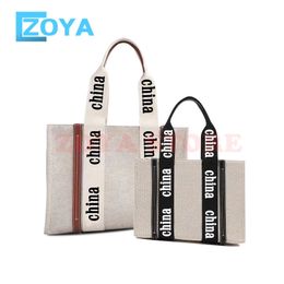 Shopping Bags women's bag trend Luxury Brand Canvas Letters Leather Handbag Fashion Trendy Shopping Beach Bag Classic Woody Tote Bag Y2k 231031