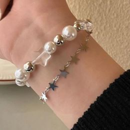 Link Bracelets Crystal Star Pentagram Imitation Pearl Bead Bracelet For Women Sweet Aesthetic Charm Y2k Fashion Vintage Jewellery Gifts