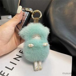 Mobile Phone Chain Cute Real Mink Fur Keychain Small Sheep Toy Kids School Bag Charm Pendant Women Car Key Rings Ornaments Cell Phone Plush Trinket R231031