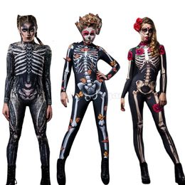 Women Cosplay Human Skeleton Bodysuit Halloween Devil Ghost Specter Jumpsuit Carnival Party Performance Scary Costume C38X34