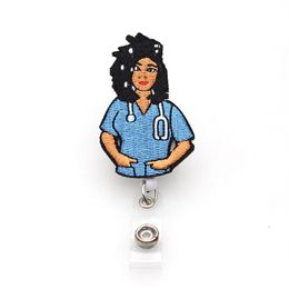 10pcs lot Medical Key Rings Felt Retractable Black Nurse Shape Badge Holder Reel For Gift318e