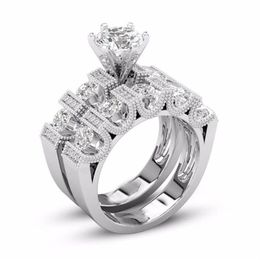 Unique Choucong Vintage Fashion Jewellery Couple Rings 925 Silver Fill Retro Eternity Round Cut White Topaz CZ Diamond Women Bridal 186l