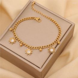 Link Bracelets ANENJERY 316L Stainless Steel Shell Sunflower Drop Bracelet For Women Fashion Simple Jewelry Accssory Fastival Gift