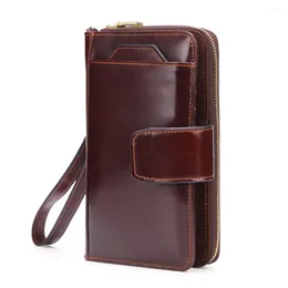 Wallets Spot Genuine Leather Wallet Men's Clutch Bag Zipper Retro Waxed Cowhide Mobile Phone Business Gifts