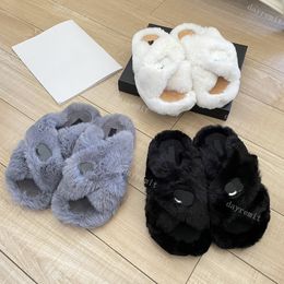 Designer Slippers Fur Slides Letter Sandals Furry Slider cross Connexion Flip Flops Women Slipper Casual Flat Shoes Women Wool Slides dayremit with box