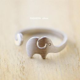 Wedding Rings 925 Sterling Silver Fashion Jewellery Adjustable Ring Wire Drawing Elephant Animal Opening For Women Party Fine259R